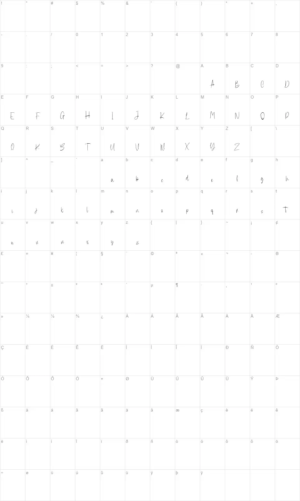 Wishstockfont character map