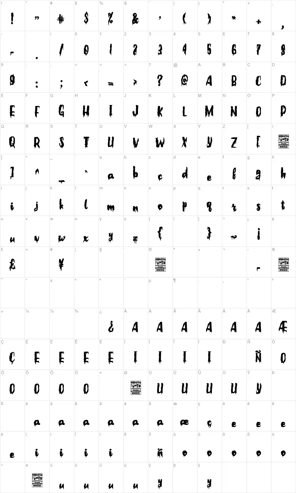 Woman of the Apocalypsefont character map