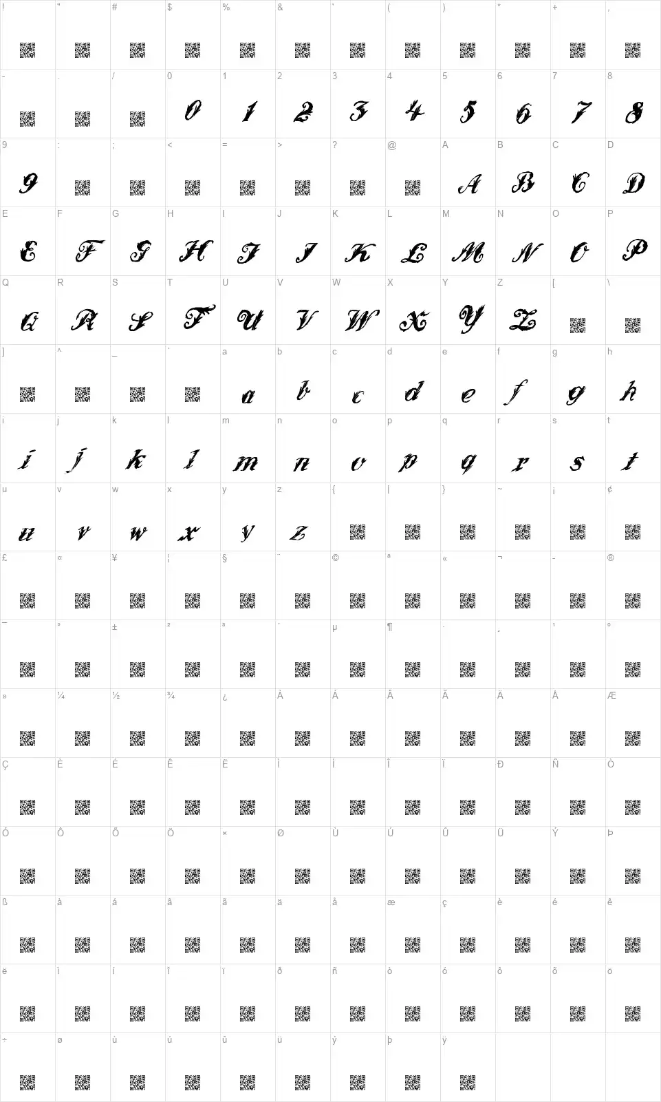 Wonder Inkfont character map