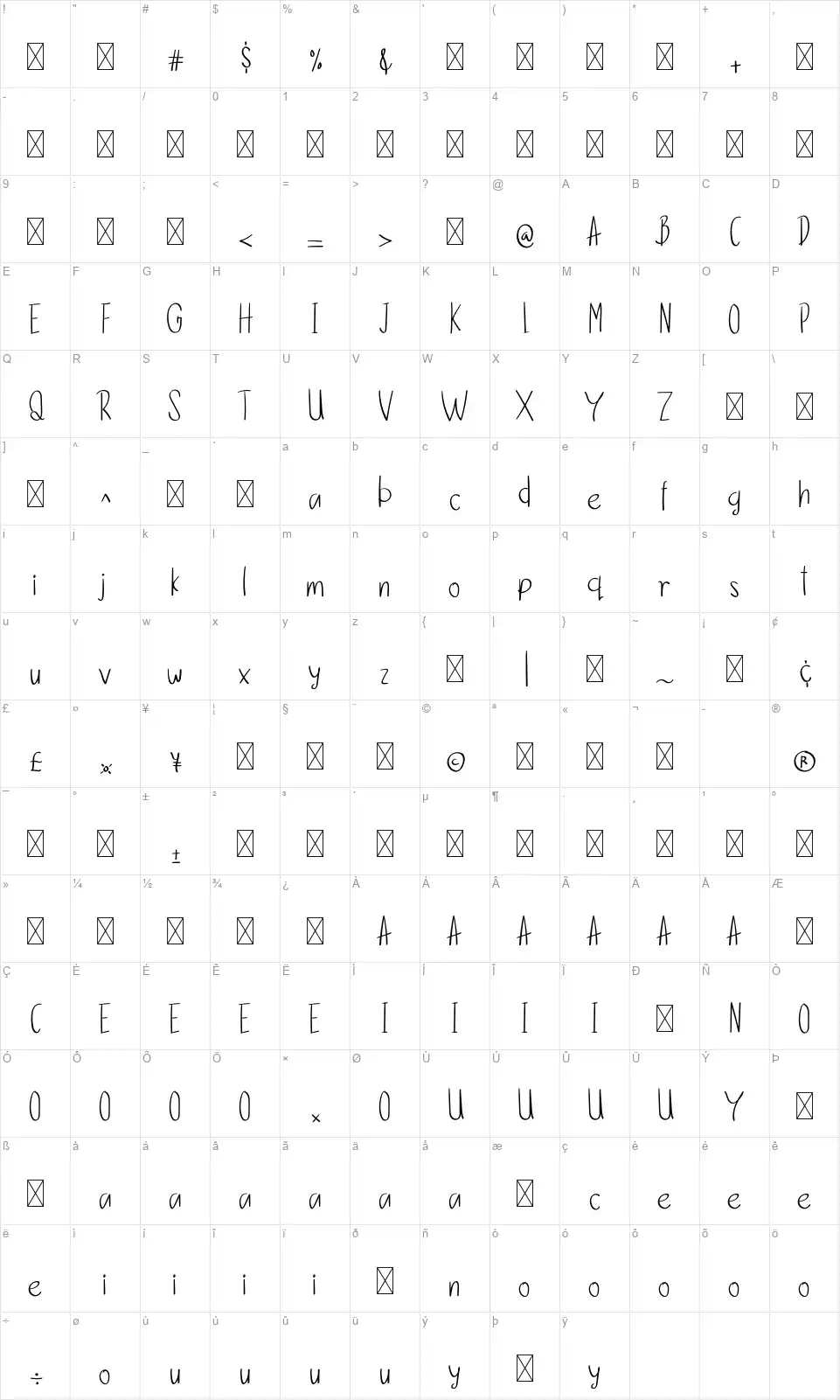 Yahatsufont character map