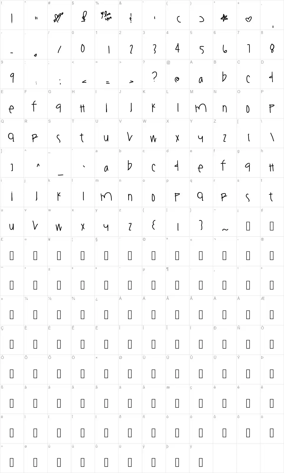 You Amaze Mefont character map