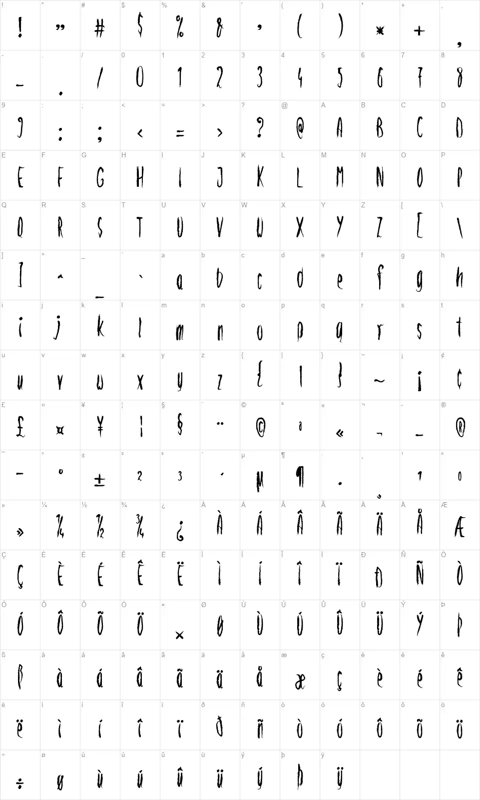 zai Brushy Freshyfont character map